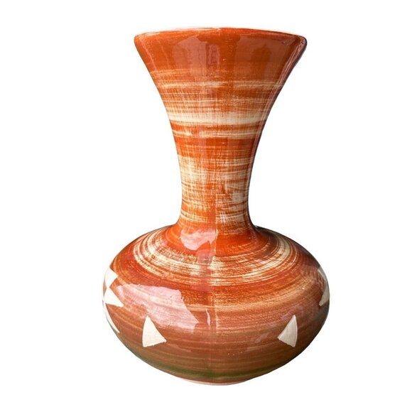 Vintage Native American Sioux Pottery Vase Glazed Orange White Signed 9.25" Tall - Picture 2 of 9